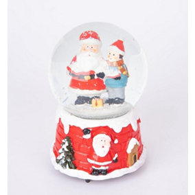 Shatchi Musical Christmas Snowglobe Large Water Ball Features Christmas Santa Kids Scene House Resin Base- 10x15cm