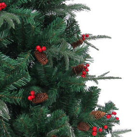 SHATCHI Nordic Fir 5ft Artificial Christmas Tree Naturally Decorated with Pine Cones and Barries with Frozen Tips, Green