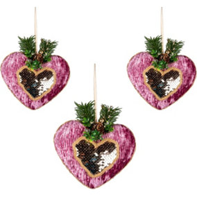 Shatchi Pink Burgundy Heart 16.5cm - Christmas Tree Hanging Decorations Ornaments Fairy Tale Themed,3pcs
