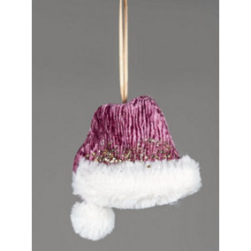 Shatchi Pink Burgundy Mini Santa Hat 13x12cm - Christmas Tree Hanging Decorations Ornaments
