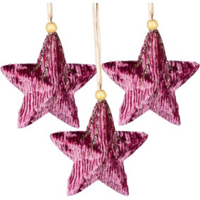 Shatchi Pink Burgundy Star 10.5cm - Christmas Tree Hanging Decorations Ornaments Themed,3pcs