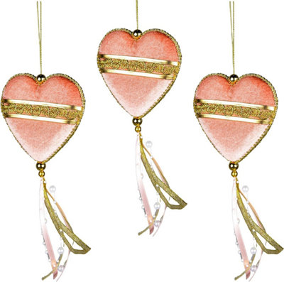 Shatchi Pink Heart Decorations 11x26cm - 3Pcs Christmas Hanging Decorations