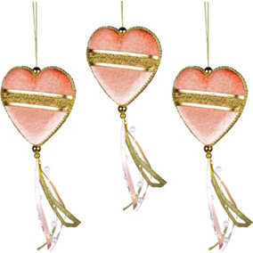 Shatchi Pink Heart Decorations 11x26cm - 3Pcs Christmas Hanging Decorations