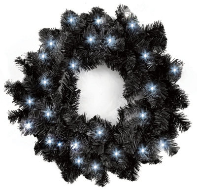 Shatchi Pre-Lit Imperial Pine Cool White LEDs Black Wreath 55cm Price Comparisons | Compare The Build