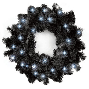 Shatchi Pre-Lit Imperial Pine Cool White LEDs Black Wreath 55cm