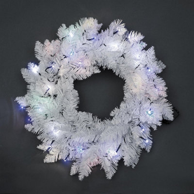 Shatchi Pre-Lit Imperial Pine Cool White LEDs White Wreath 55cm Christmas decoration Price Comparisons | Compare The Build
