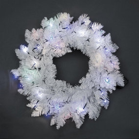 Shatchi Pre-Lit Imperial Pine Cool White LEDs White Wreath 55cm Christmas decoration