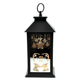 Shatchi Pre Lit LED Lights Lantern Warm White Lamp Black with Christmas Theme Designed Xmas Decorations
