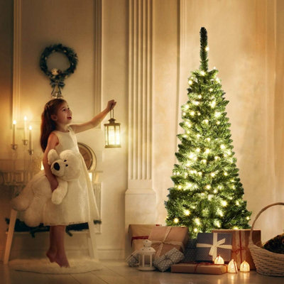Shatchi Pre-Lit Pencil Christmas Tree 4ft with 100 Warm White LEDs