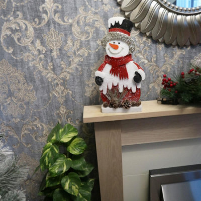 SHATCHI Red/Grey Snowman Christmas Tabletop Figures Window Wall Door Holiday Home Xmas Glitter Foam Showpiece Decorations