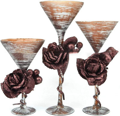 SHATCHI Set of 3Different Sizes Decorated Glass Tealight HolderHolds Votive, Pillar Candles