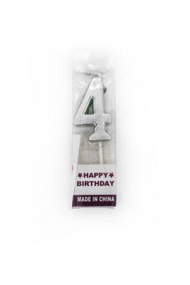 Shatchi Silver 4 Number Candle Birthday Anniversary Party Cake Decorations Topper