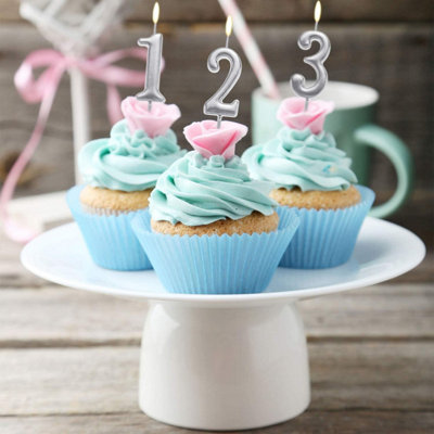 Shatchi Silver 4 Number Candle Birthday Anniversary Party Cake Decorations Topper - 5