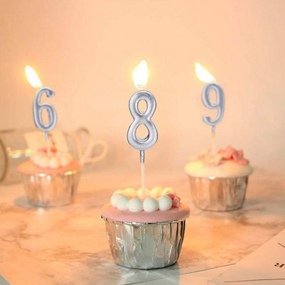 Shatchi Silver 4 Number Candle Birthday Anniversary Party Cake Decorations Topper - 8