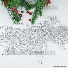 Shatchi Silver Shiny Christmas Bead Chain Metallic Beaded Garland Artificial Pearls Tinsel For Christmas Tree Hanging Decorations