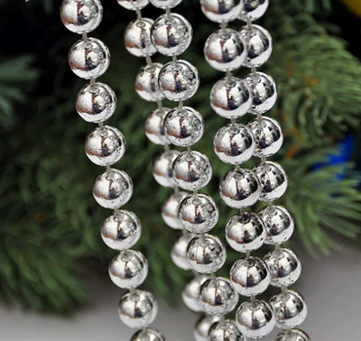 Shatchi Silver Shiny Christmas Bead Chain Metallic Beaded Garland Artificial Pearls Tinsel For Christmas Tree Hanging Decorations