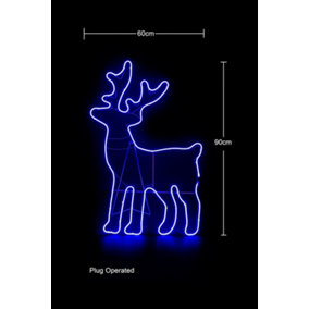 SHATCHI Standing Reindeer Neon Effect Rope Light Silhouette Double Side 90 Blue LEDs