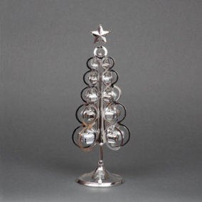 SHATCHI Table Top Decoration Silver Metal Christmas Tree Bells Rings Star 13.5 inch