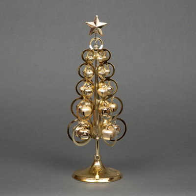 Shatchi Table Top Gold Christmas Tree Bells Rings Star Festive 10Inch