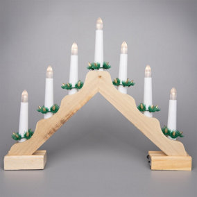 SHATCHI Traditional Wooden Pre-Lit Natural Candle Bridge Light 7 LEDs Bulbs Home Holiday Xmas Festive Decoration