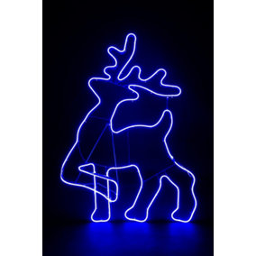 SHATCHI Walking Reindeer Neon Effect Rope Light Silhouette Double Side 90 Blue LEDs Christmas Outdoor