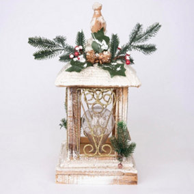 Shatchi White LED Wooden Lantern standing Christmas decoration 32CM