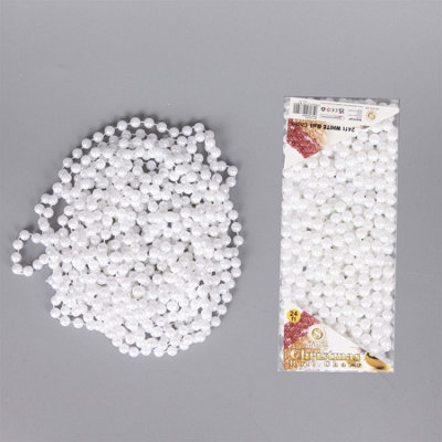 Shatchi  White Shiny Christmas Bead Chain Metallic Garland Artificial Pearls Tinsel For Tree Hanging Decorations