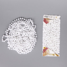 Shatchi  White Shiny Christmas Bead Chain Metallic Garland Artificial Pearls Tinsel For Tree Hanging Decorations