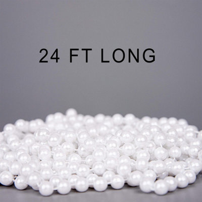 Shatchi  White Shiny Christmas Bead Chain Metallic Garland Artificial Pearls Tinsel For Tree Hanging Decorations