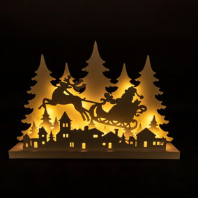SHATCHI Wooden Christmas Decoration Pre Lit LED Silhouette Nativity Scene Ornament Table Window Battery Operated, White, 60Cm