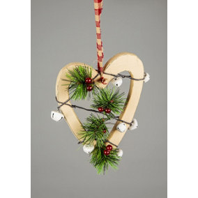 Shatchi Wooden Hanging Decoration Heart Shape Cream 18X1.2X23 CM