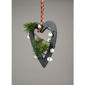 Shatchi Wooden Hanging Decoration Heart Shape Green 18X1.2X23 CM