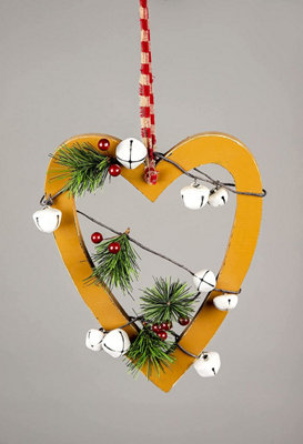 Shatchi Wooden Hanging Decoration Heart Shape Light Brown 18X1.2X23 CM