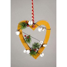 Shatchi Wooden Hanging Decoration Heart Shape Light Brown 18X1.2X23 CM