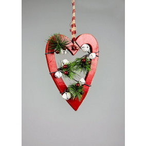 Shatchi Wooden Hanging Decoration Heart Shape Red 18X1.2X23 CM