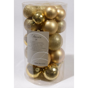 Shatterproof Mixed 30 Christmas Baubles - Gold - Various Sizes