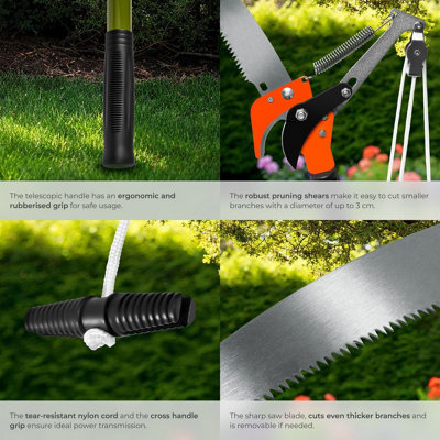 Shears - telescopic pruners with cable and saw function - green