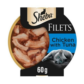 Sheba Fillets Cat Food Tray Chicken & Tuna  In Gravy 60g x 32 (Pack of 32)