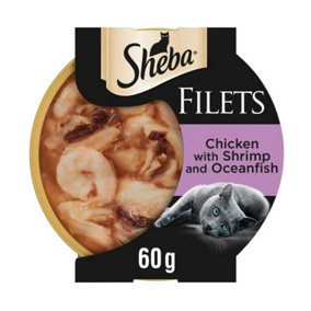 Sheba Fillets Tray Chicken Shrimp & Ocean Fish Gravy 60g x 32 (Pack of 32)