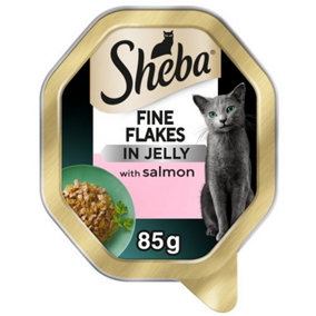 SHEBA Fine Flakes Adult Wet Cat Food with Salmon Jelly 85g Tray (Pack of 22)