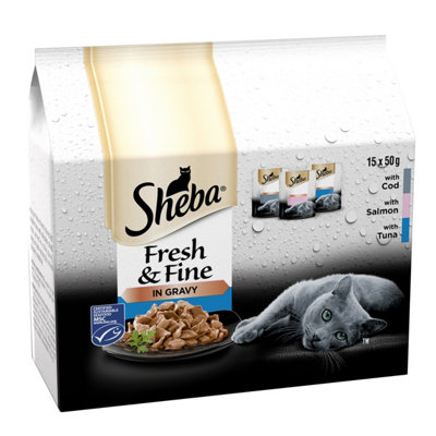 SHEBA Fresh & Fine Wet Cat Food Pouch Fish in Gravy 15 x 50g (Pack of 3)