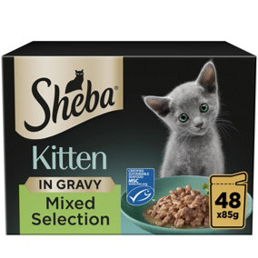 SHEBA Mixed Selection Kitten Wet Cat Food in Gravy 12 x 85g Pouch (Pack of 4)