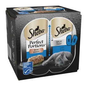 SHEBA Perfect Portions Adult Wet Cat Food Trays Tuna in Gravy 6 x 37.5g (Pack of 8)