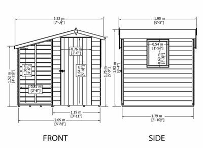 Shed and Log Store 7 x 6 Feet Dip Treated Single Door with One Opening Window