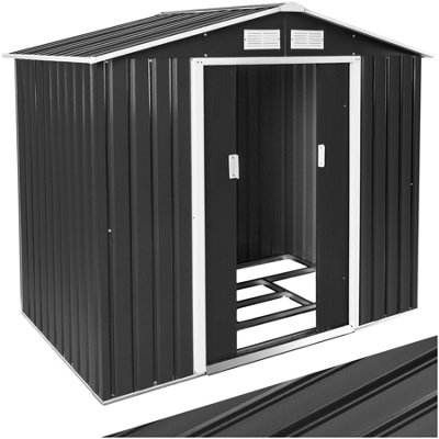 Shed with Gable Roof - steel, foundation included, 214 x 130 x 185 cm - grey/white