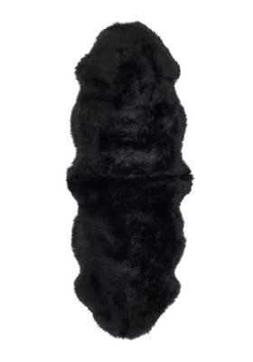 Sheepskin Black Rug, Handmade Rug with 50mm Thickness, Luxurious Shaggy Rug for Bedroom, & Dining Room-Quad (105cm X 160cm)