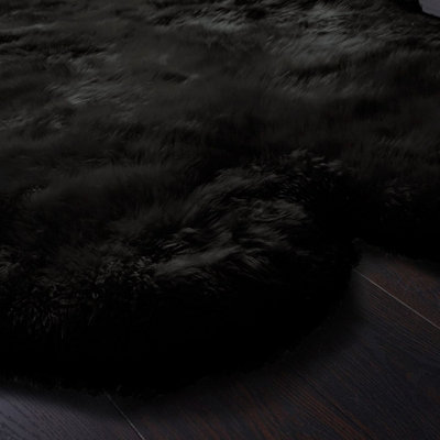 Sheepskin Black Rug, Handmade Rug with 50mm Thickness, Luxurious Shaggy Rug for Bedroom, & Dining Room-Quad (105cm X 160cm)
