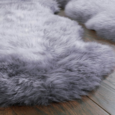 Sheepskin Grey Rug, Handmade Rug with 50mm Thickness, Luxurious Shaggy Rug for Bedroom, & Dining Room-Quad (Approx 105cm X 160cm)