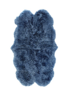 Sheepskin Navy Rug, Handmade Rug with 50mm Thickness, Luxurious Shaggy Rug for Bedroom, & Dining Room-Double (70cm X 175cm)