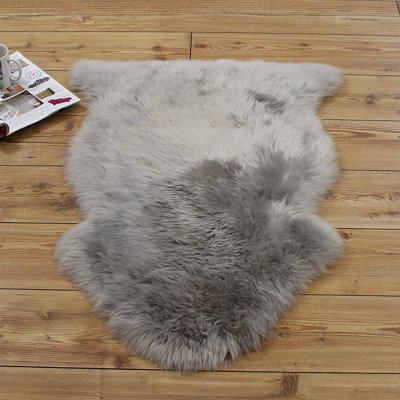 Sheepskin Silver Animal Modern Abstract Shaggy Hand Made Rug For Living Room Bedroom & Dining Room-60cm X 90cm (Single)